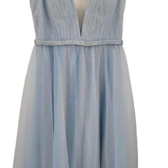 Mac Duggal Gown Elsa Princess Ice Blue Sparkle Plunging V Full Tulle A-line 10 - Picture 8 of 17